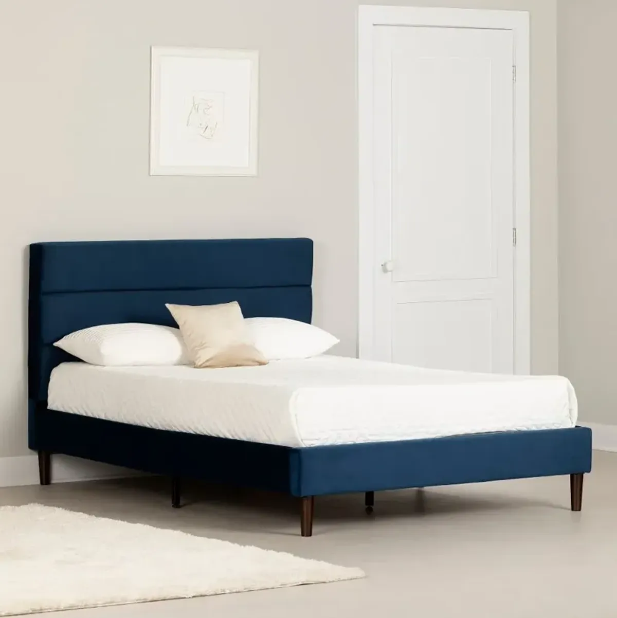 Maliza Dark Blue Queen Tufted Upholstered Platform Bed - South Shore