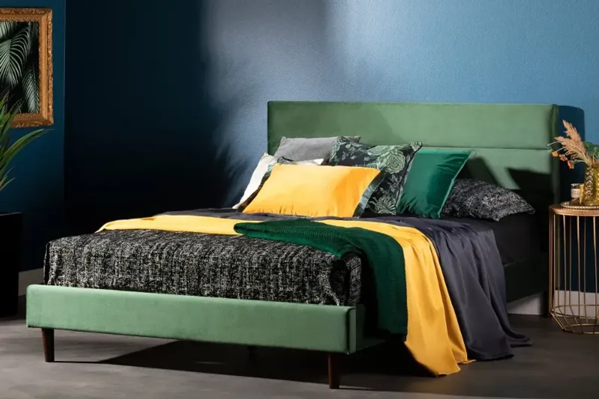 Maliza Dark Green Queen Tufted Upholstered Platform Bed - South Shore