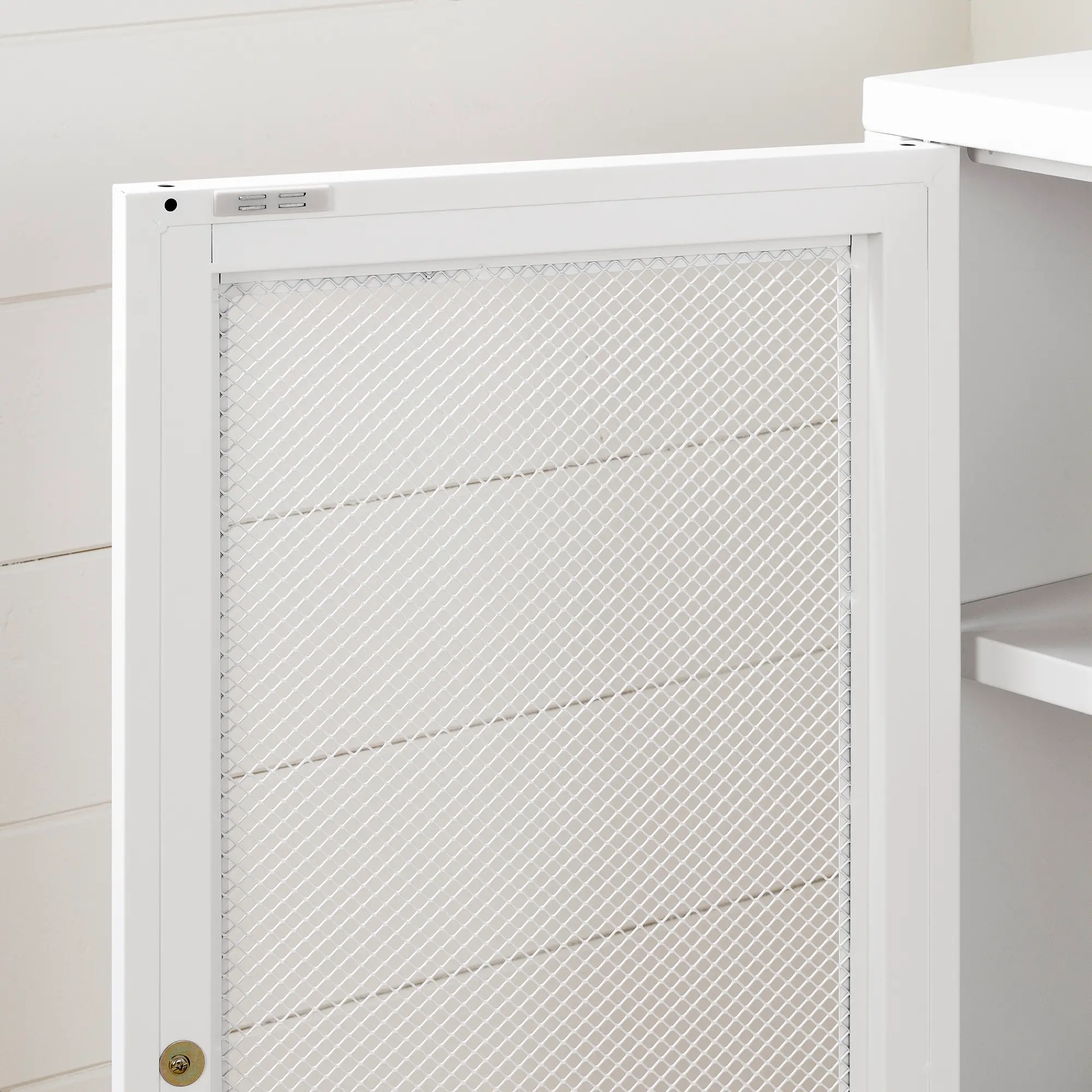 Eddison White Mesh 2-Door Storage Cabinet - South Shore