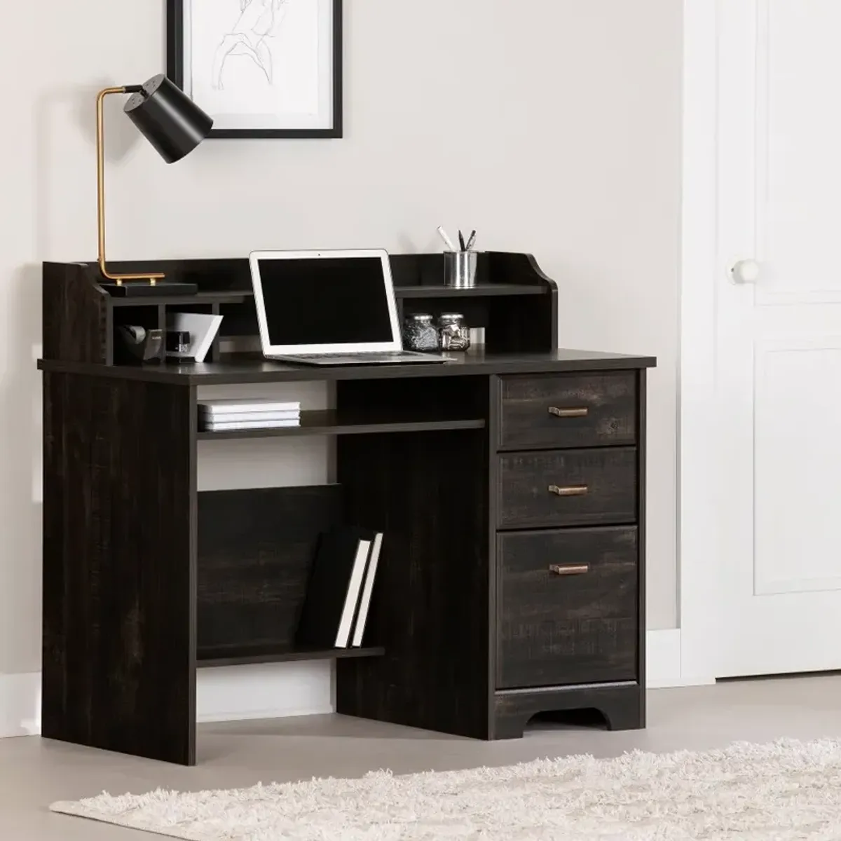 Versa Black Computer Desk with Hutch - South Shore