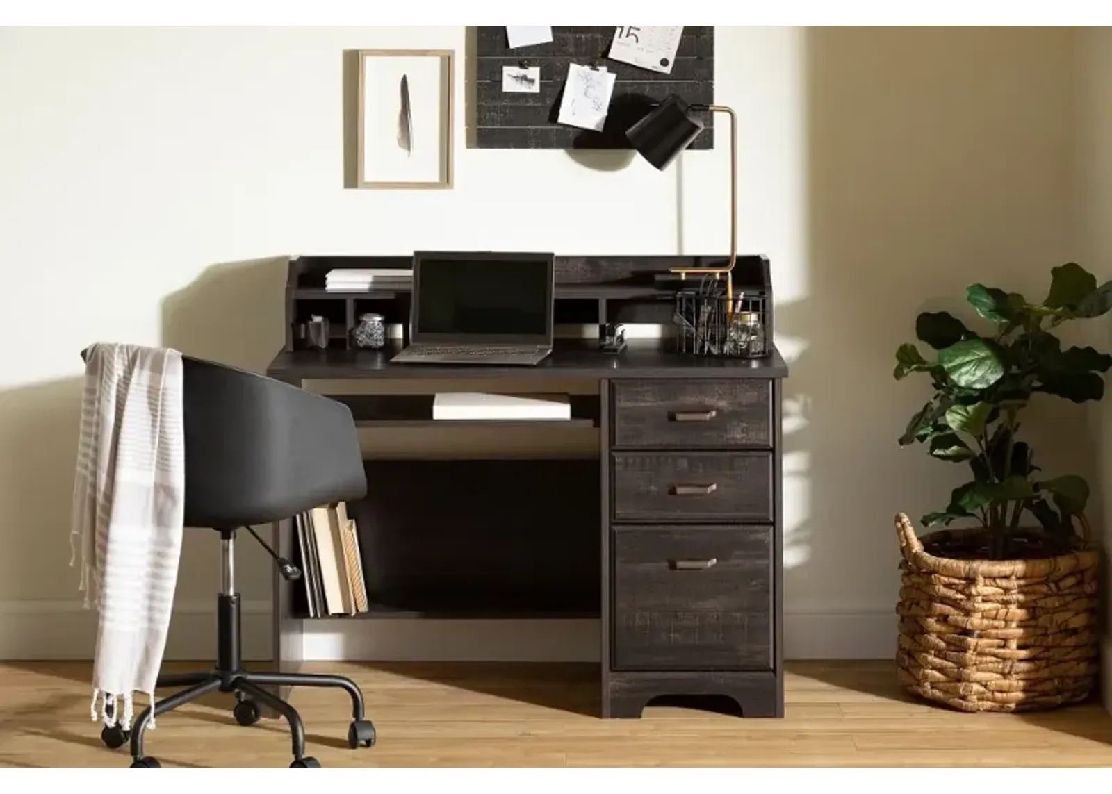 Versa Black Computer Desk with Hutch - South Shore