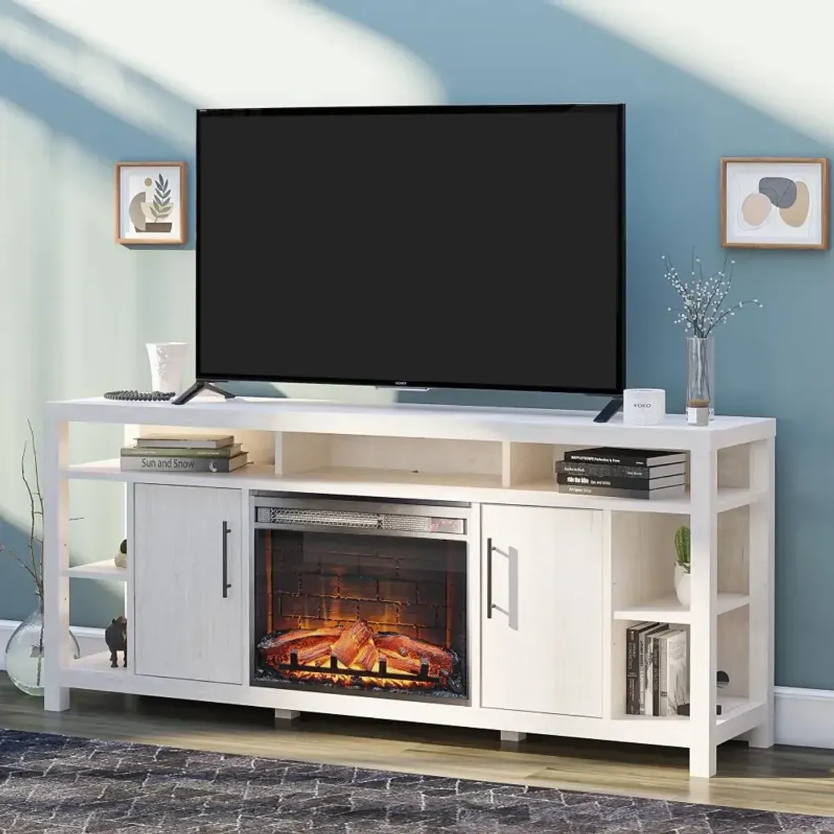 Garrick Ivory Oak 75" Electric Fireplace TV Console