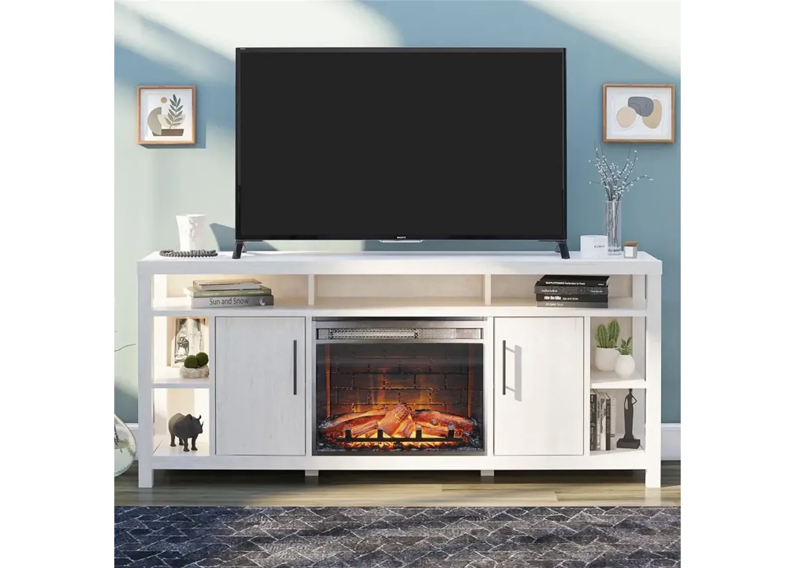 Garrick Ivory Oak 75" Electric Fireplace TV Console