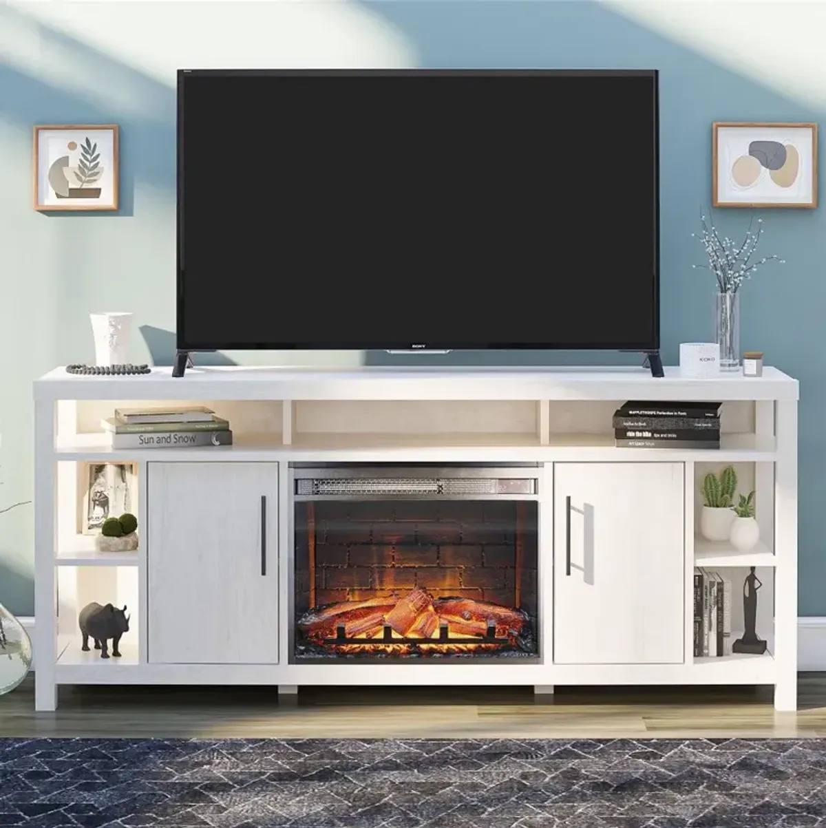 Garrick Ivory Oak 75" Electric Fireplace TV Console