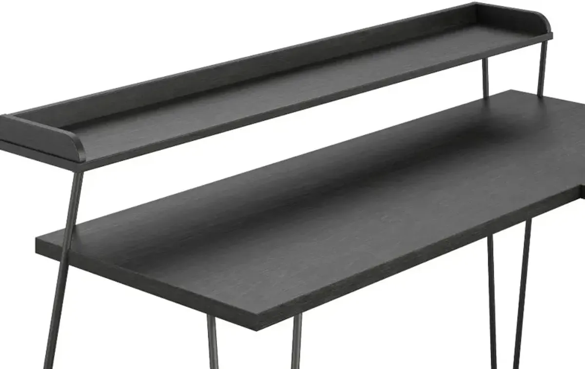 Haven Black Oak L-Shaped Desk with Riser