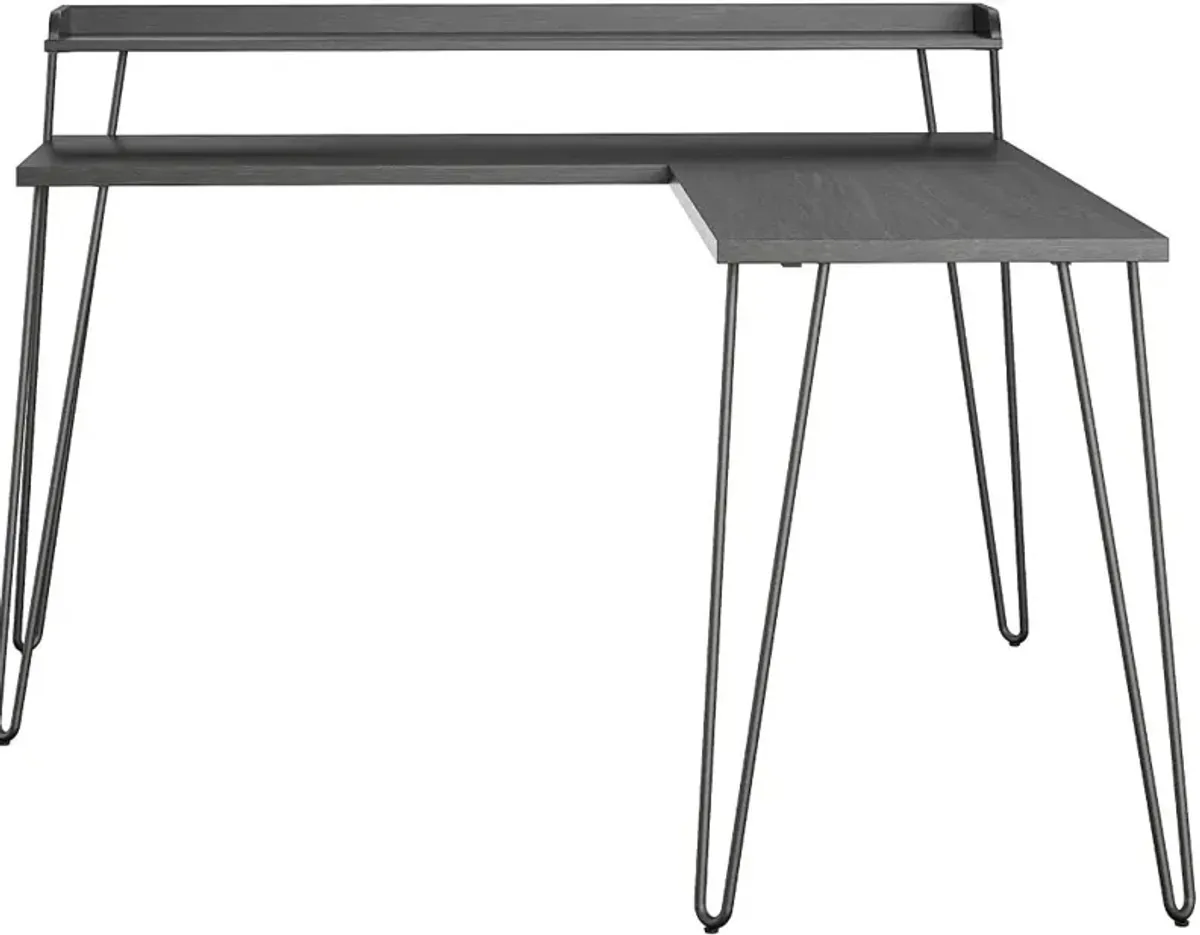 Haven Black Oak L-Shaped Desk with Riser