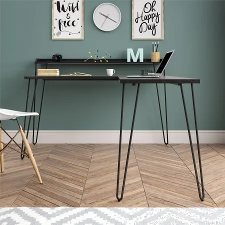 Haven Black Oak L-Shaped Desk with Riser