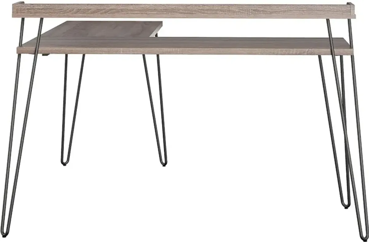 Haven Distressed Gray Oak L-Shaped Desk with Riser