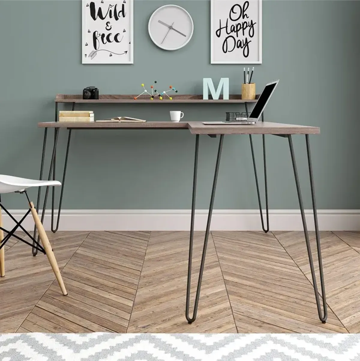 Haven Distressed Gray Oak L-Shaped Desk with Riser