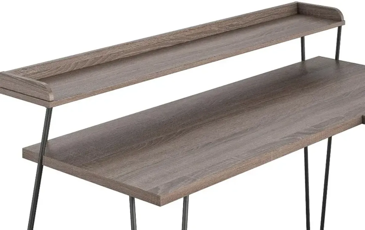 Haven Distressed Gray Oak L-Shaped Desk with Riser