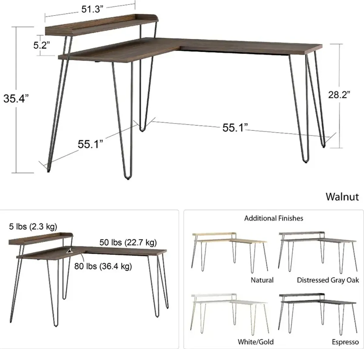 Haven Distressed Gray Oak L-Shaped Desk with Riser