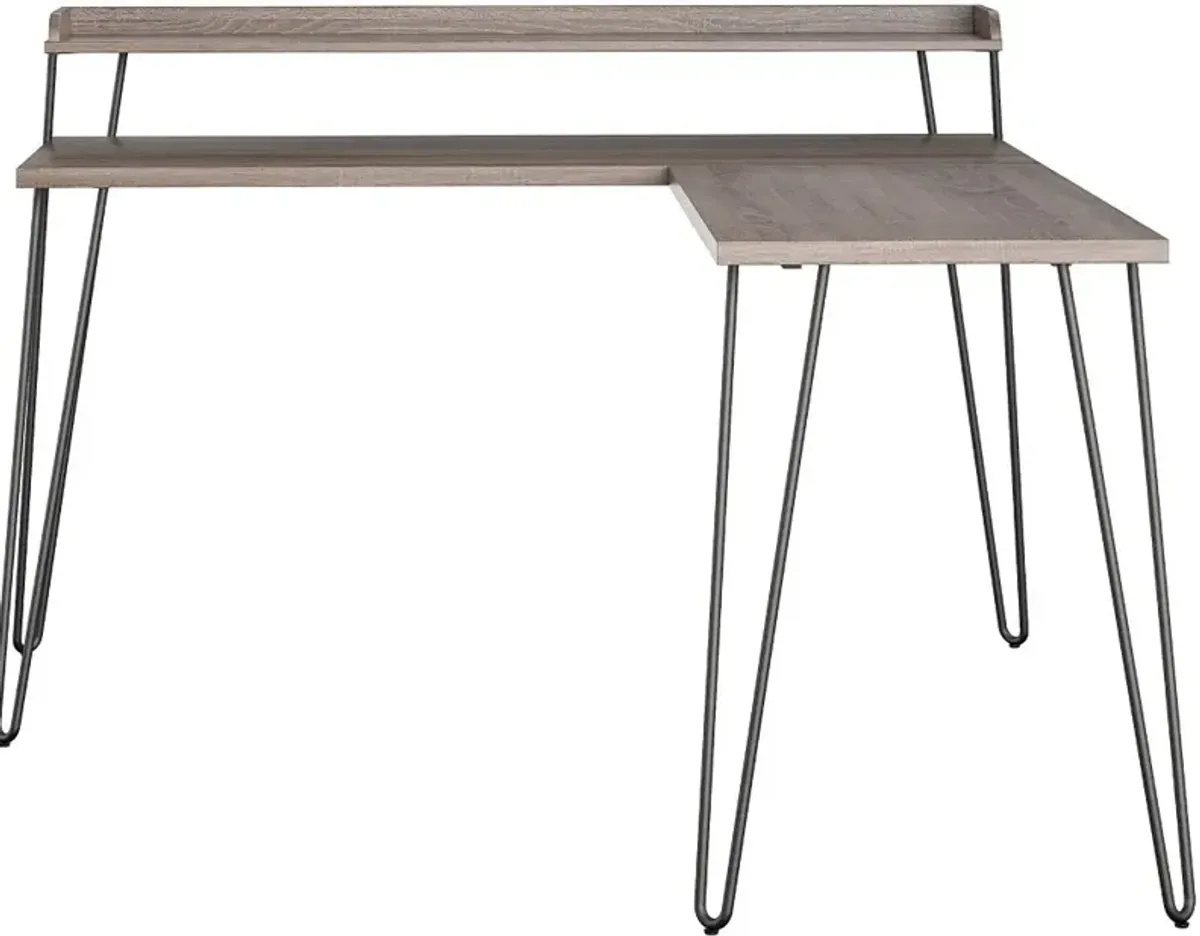 Haven Distressed Gray Oak L-Shaped Desk with Riser