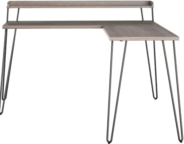 Haven Distressed Gray Oak L-Shaped Desk with Riser