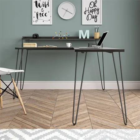 Haven Espresso L-Shaped Desk with Riser
