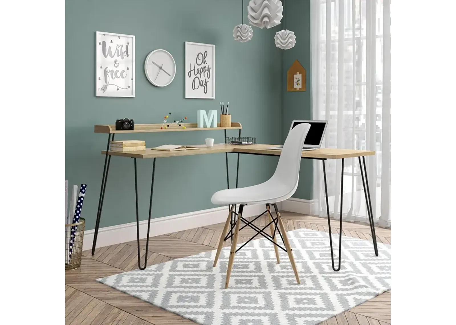 Haven Natural L-Shaped Desk with Riser