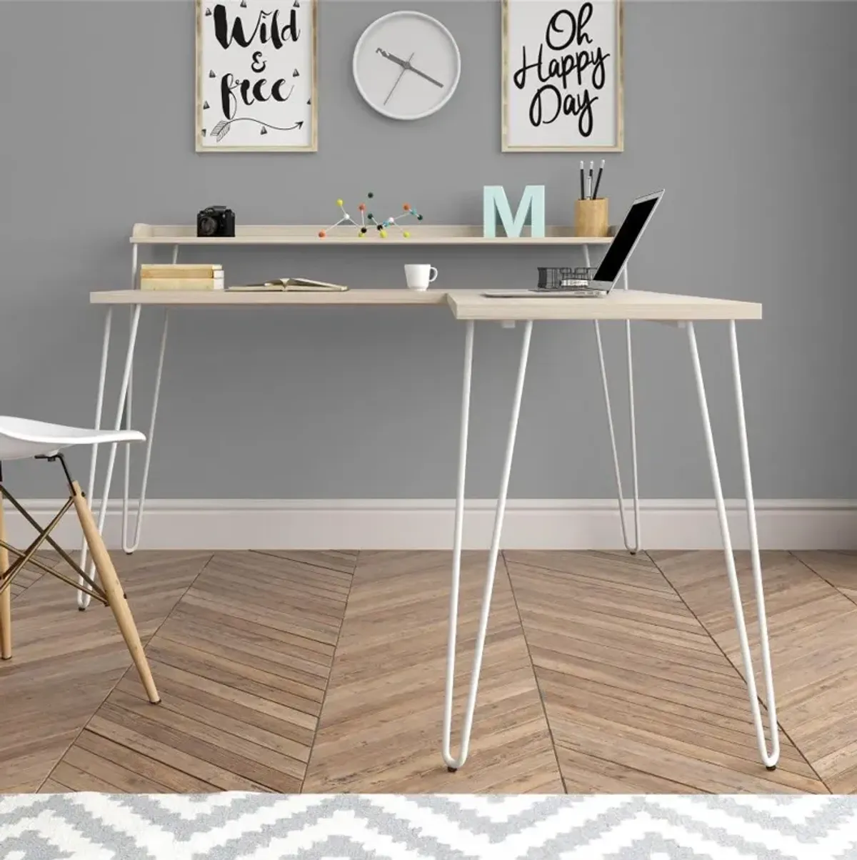 Haven Natural L-Shaped Desk with Riser