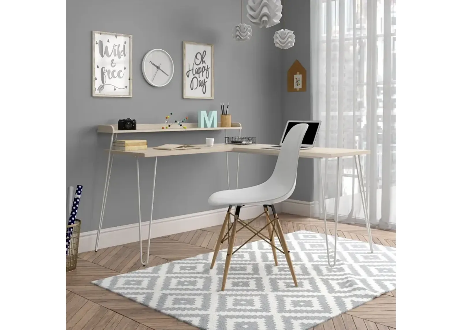 Haven Natural L-Shaped Desk with Riser