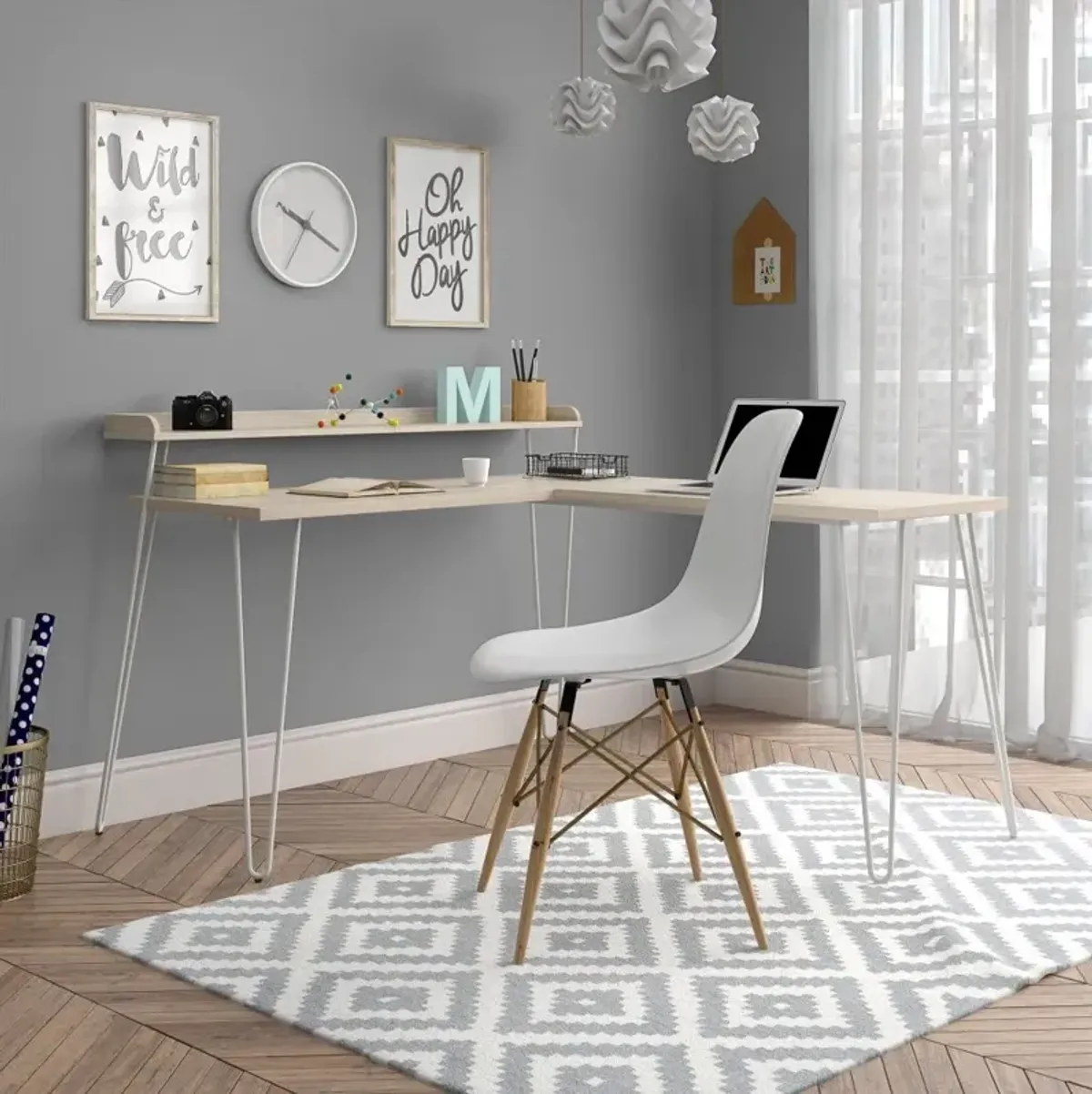 Haven Natural L-Shaped Desk with Riser