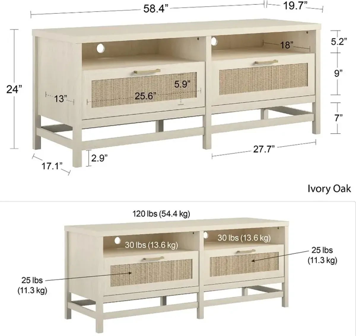 Lennon Ivory Oak 60" TV Stand