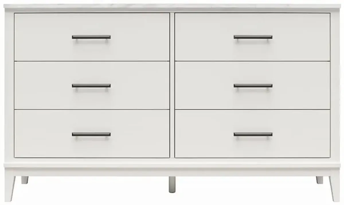 Lynnhaven White 6 Drawer Dresser with White Marble Top