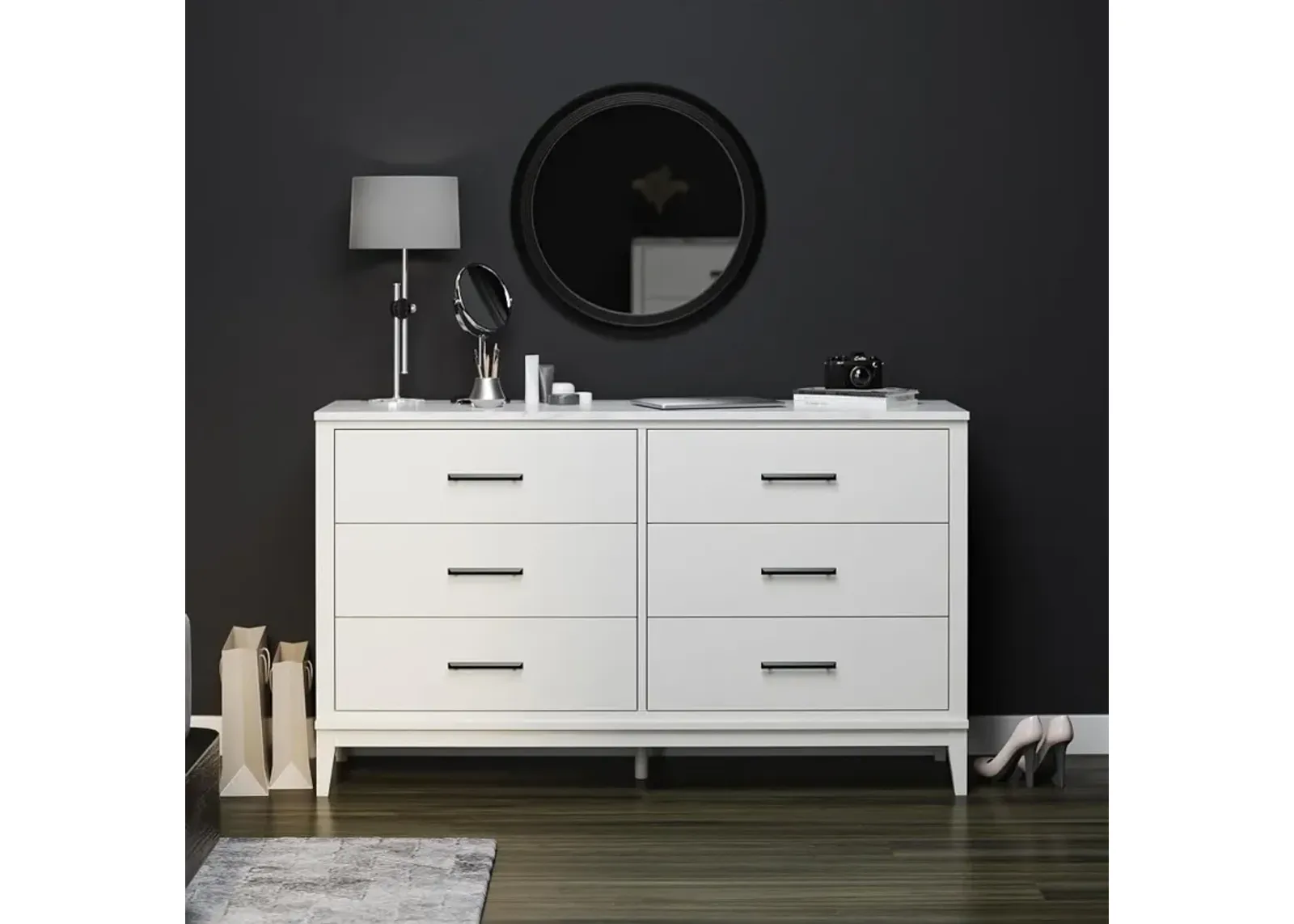 Lynnhaven White 6 Drawer Dresser with White Marble Top