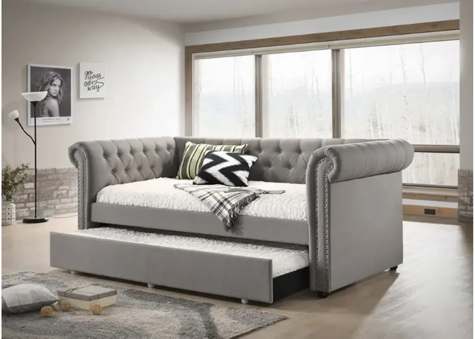 Ellie Dove Gray Twin Daybed with Trundle