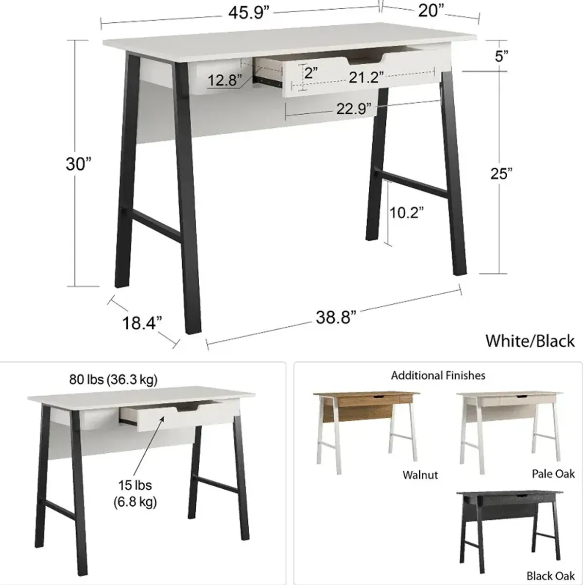 Oxford White Computer Desk with Drawer