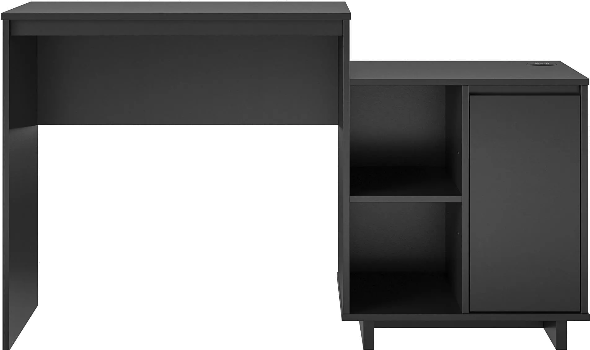 Ravelston Black Computer Desk with Cabinet and Wireless Charging Port