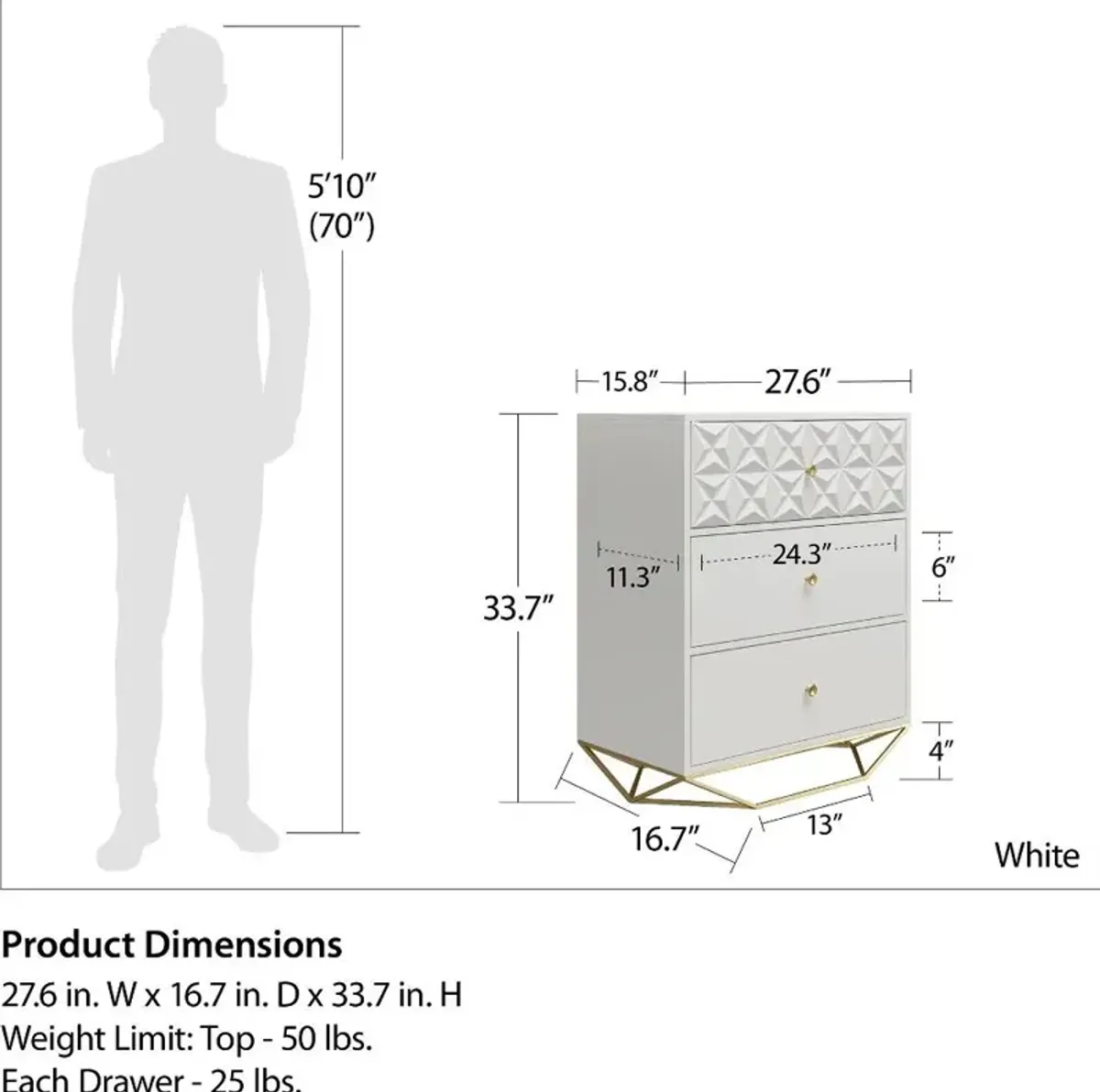 Blair White 3 Drawer Dresser