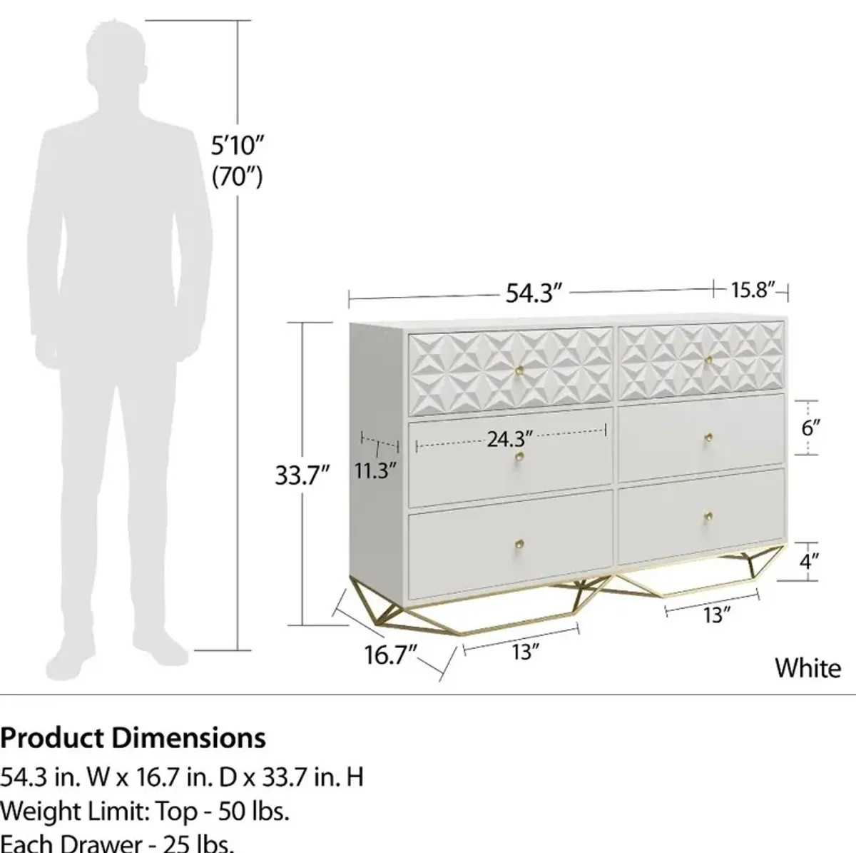 Blair White 6 Drawer Dresser