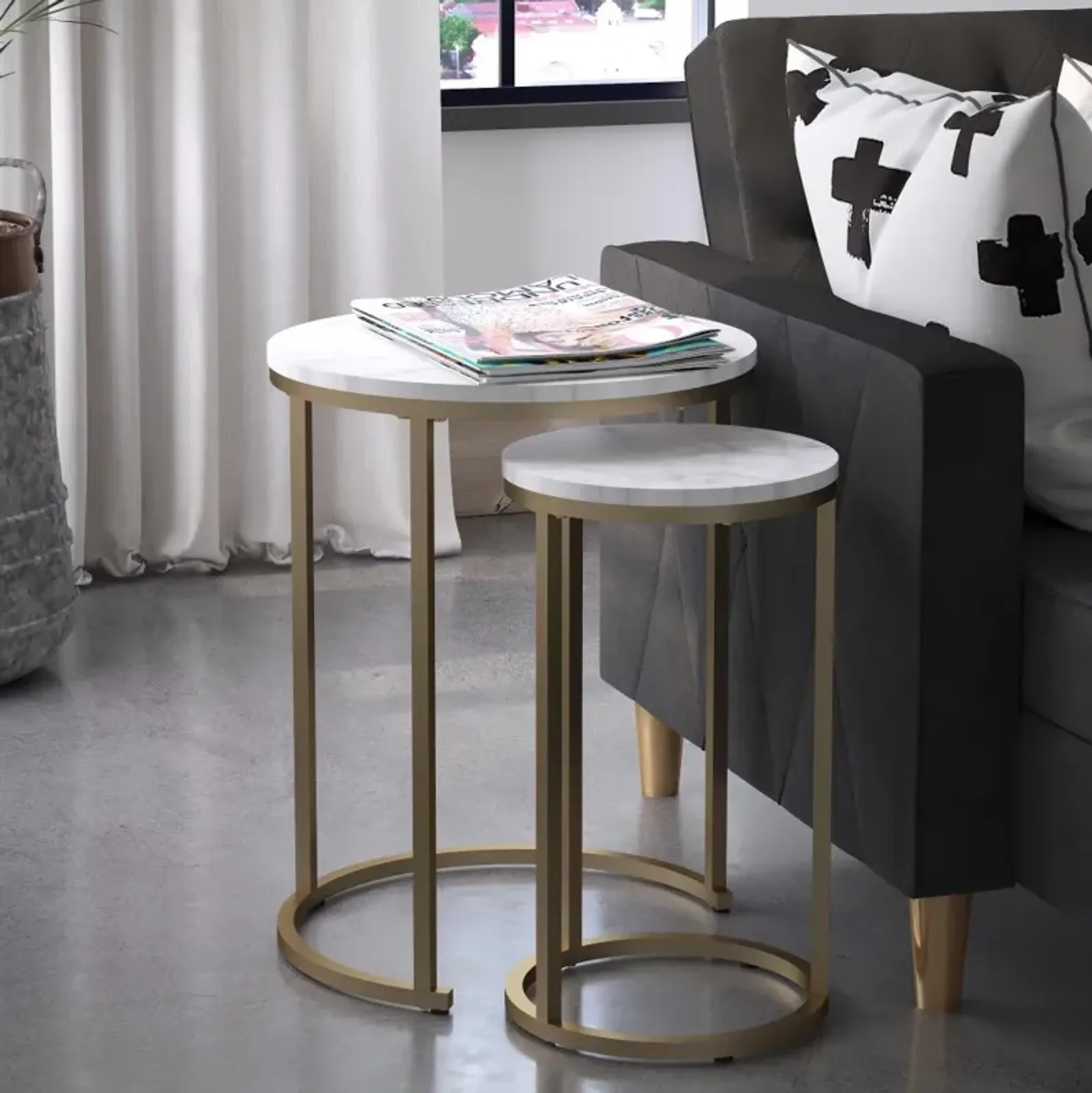 Amelia White Marble Nesting End Tables