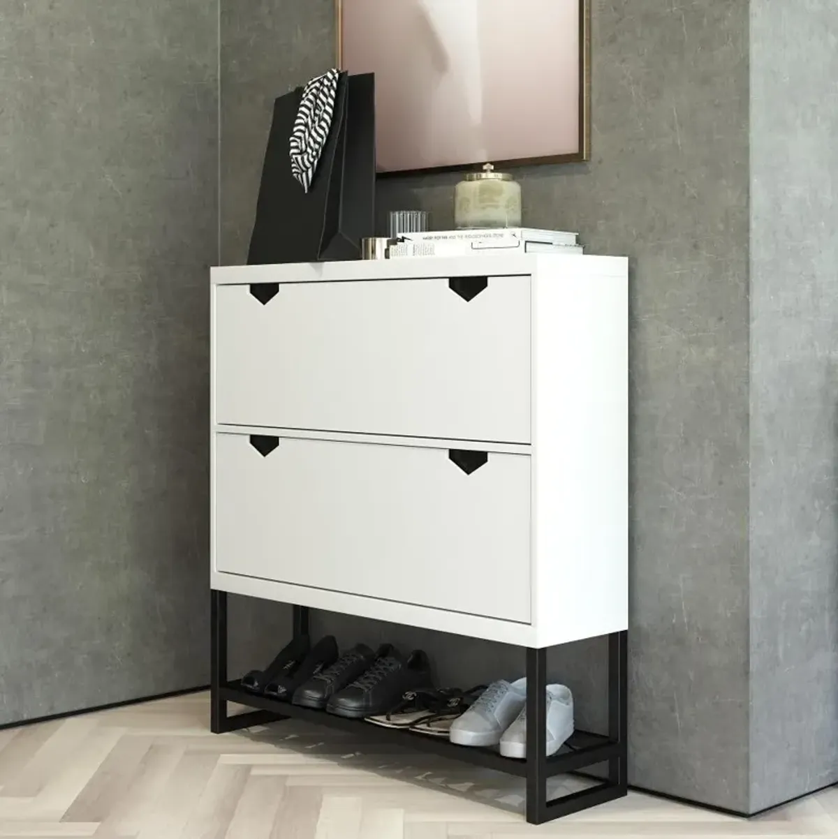 Brielle White Entryway Shoe Storage