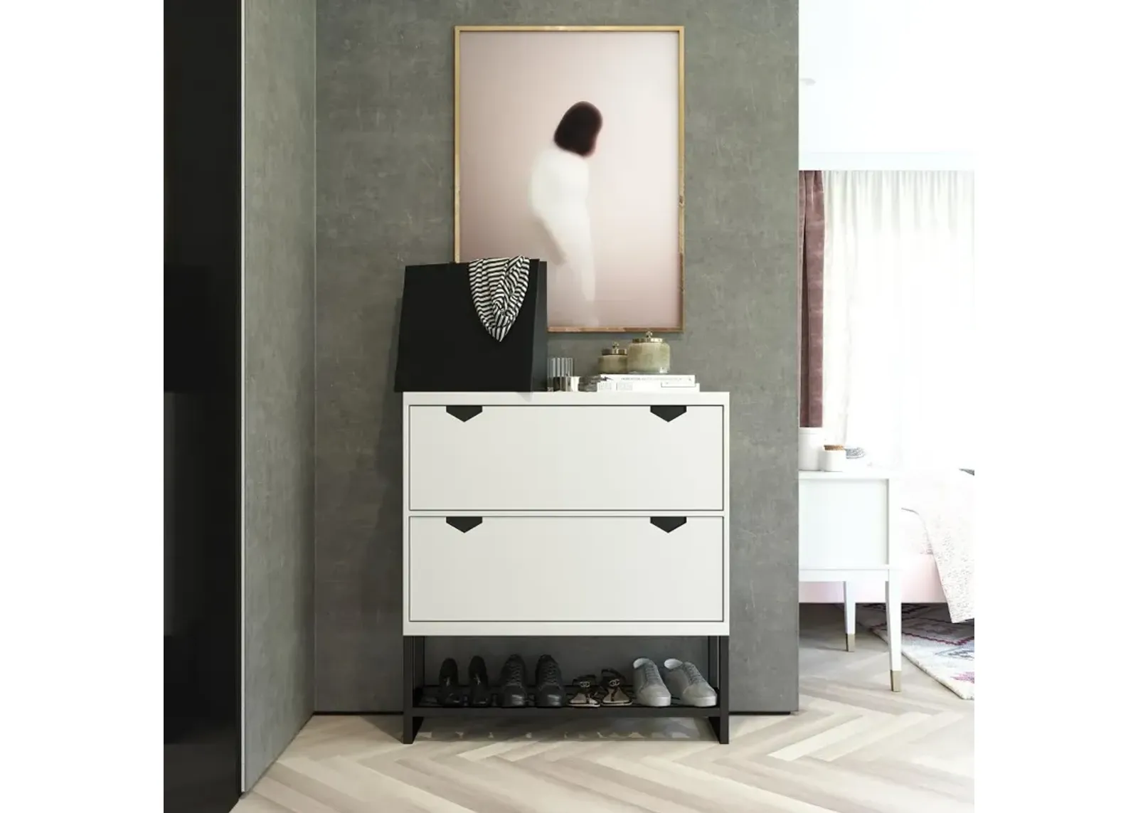 Brielle White Entryway Shoe Storage