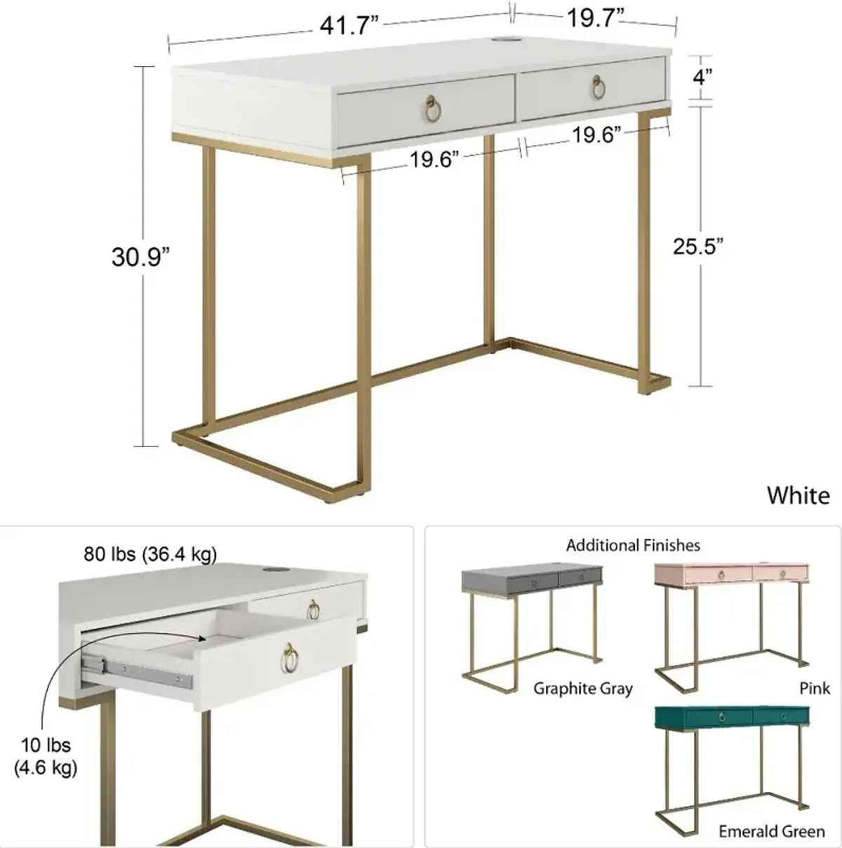 Camila White Writing Desk