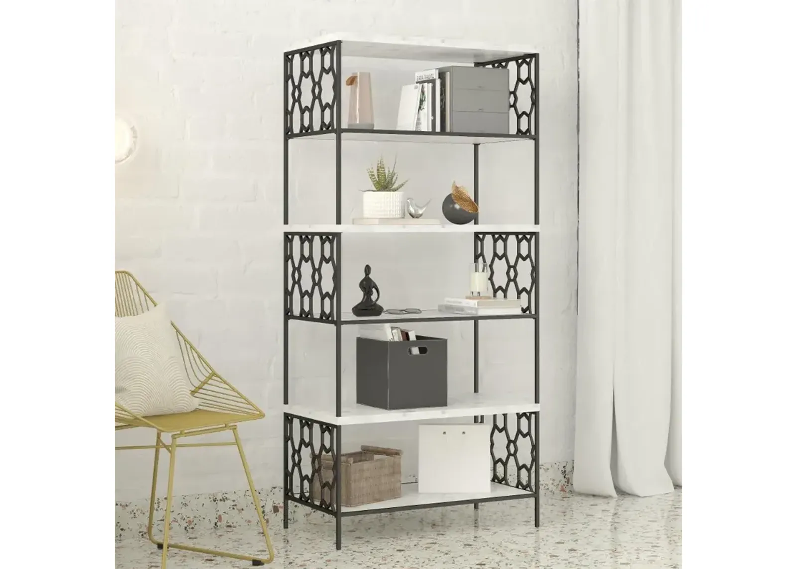 Ella White Marble 5 Shelf Bookcase