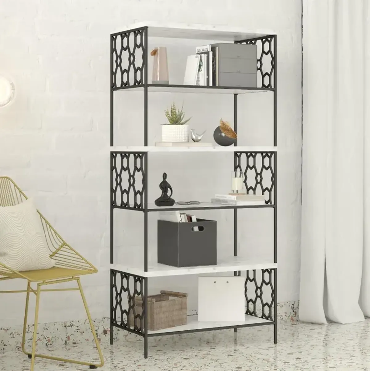 Ella White Marble 5 Shelf Bookcase