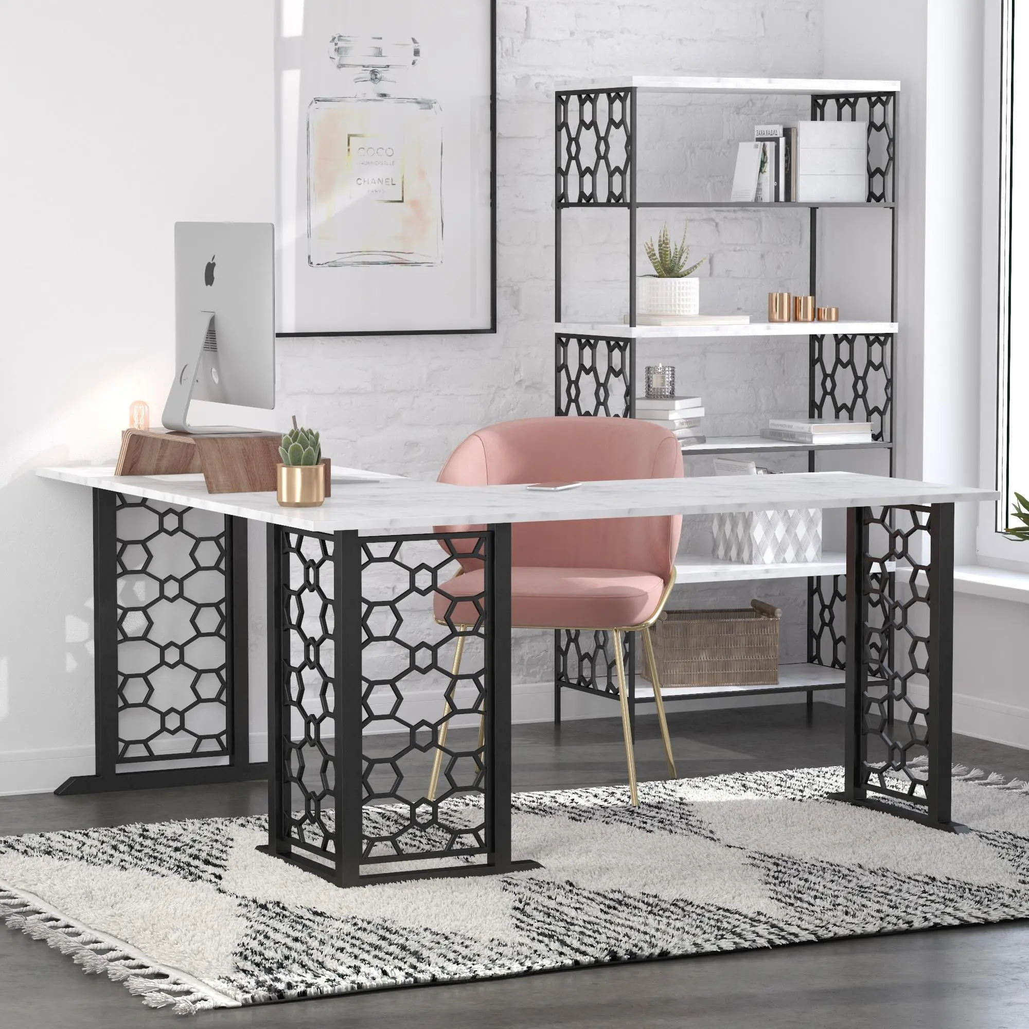 Ella White Marble L Shaped Desk