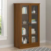 Quinton Point Brown Oak Bookcase with Glass Doors