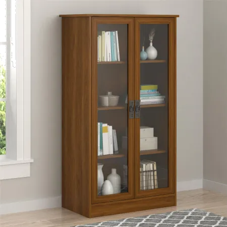 Quinton Point Brown Oak Bookcase with Glass Doors