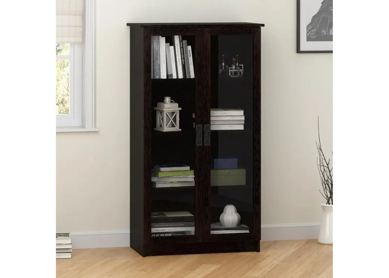 Quinton Point Espresso Bookcase with Glass Doors