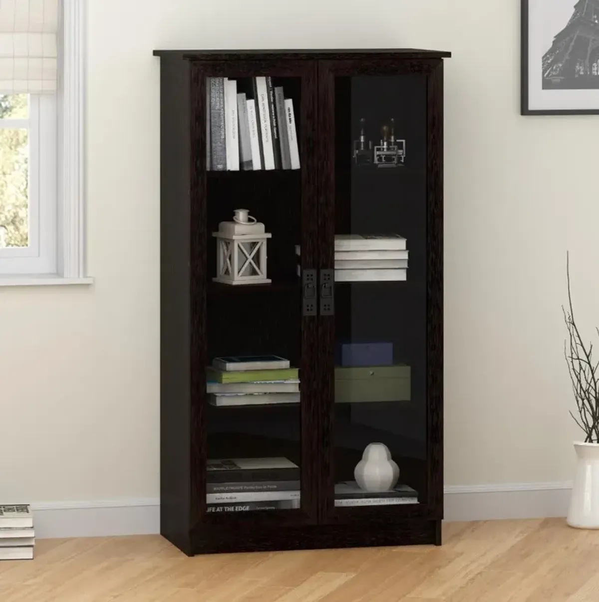 Quinton Point Espresso Bookcase with Glass Doors