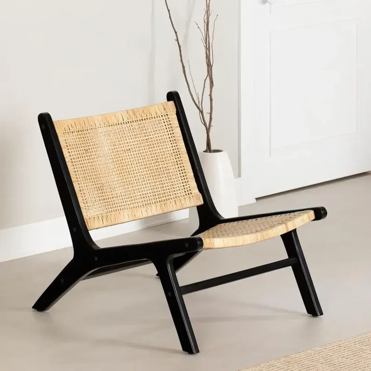 Balka Natural and Black Rattan Lounge Chair - South Shore