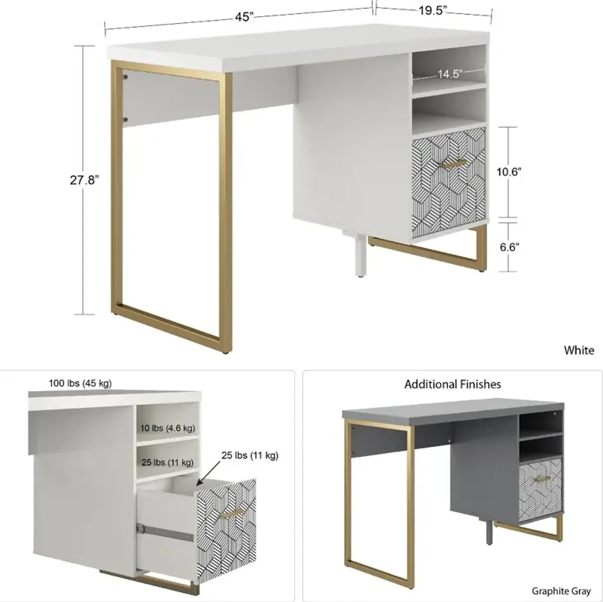 Scarlett White Pedestal Desk