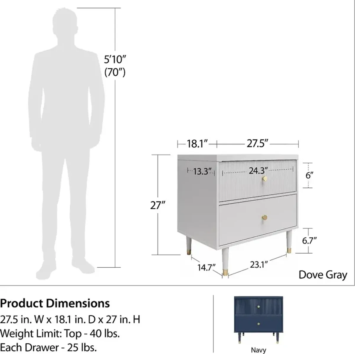 Elizabeth Dove Gray Nightstand