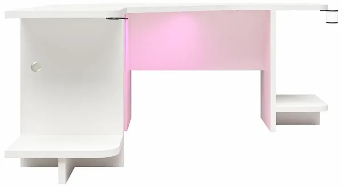 Ntense Mod White Corner Gaming Desk with LED Light Kit