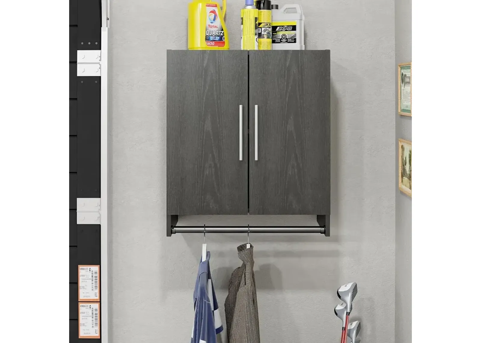 Camberly Black Oak Wall Cabinet with Hanging Rod