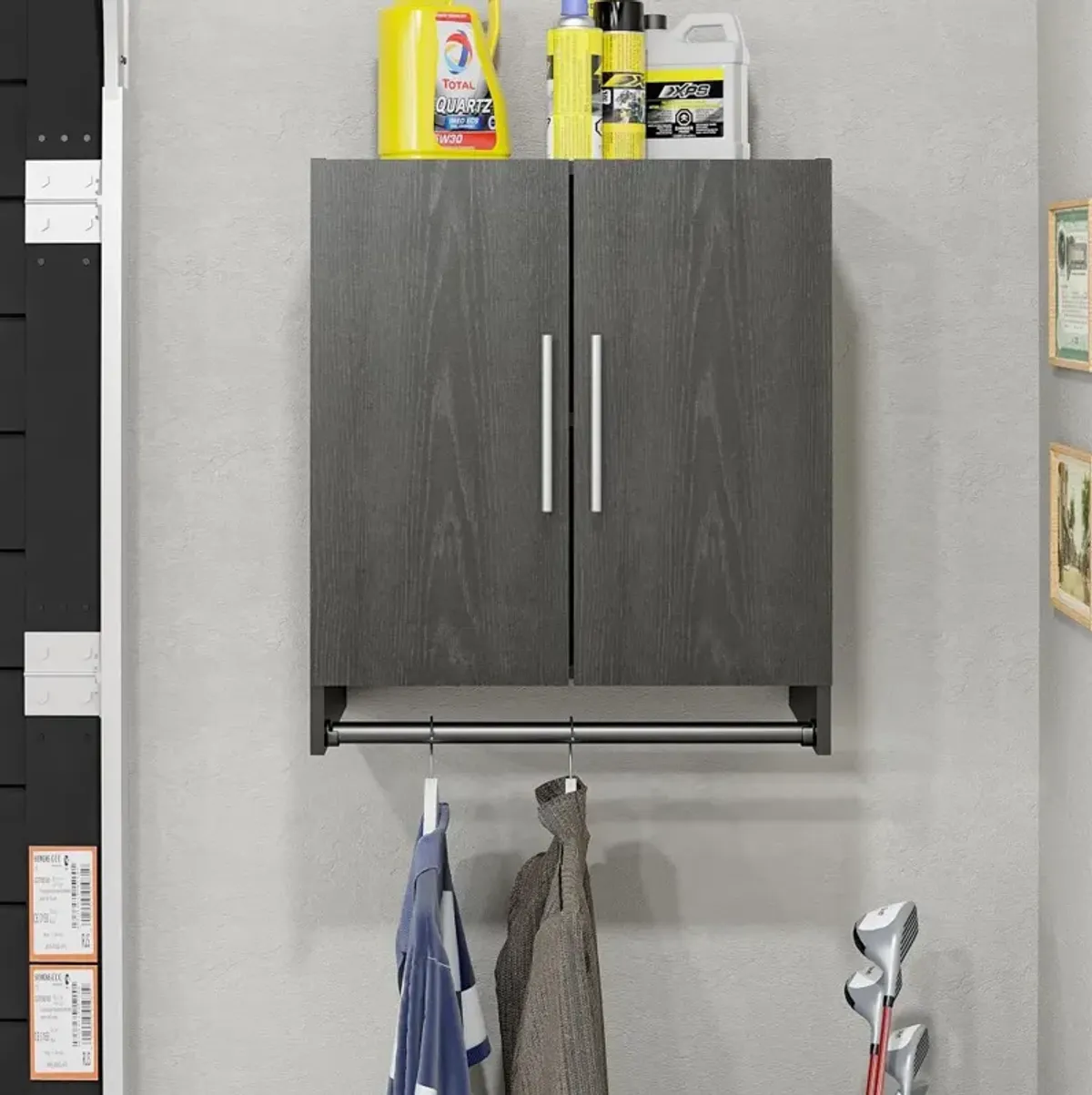 Camberly Black Oak Wall Cabinet with Hanging Rod