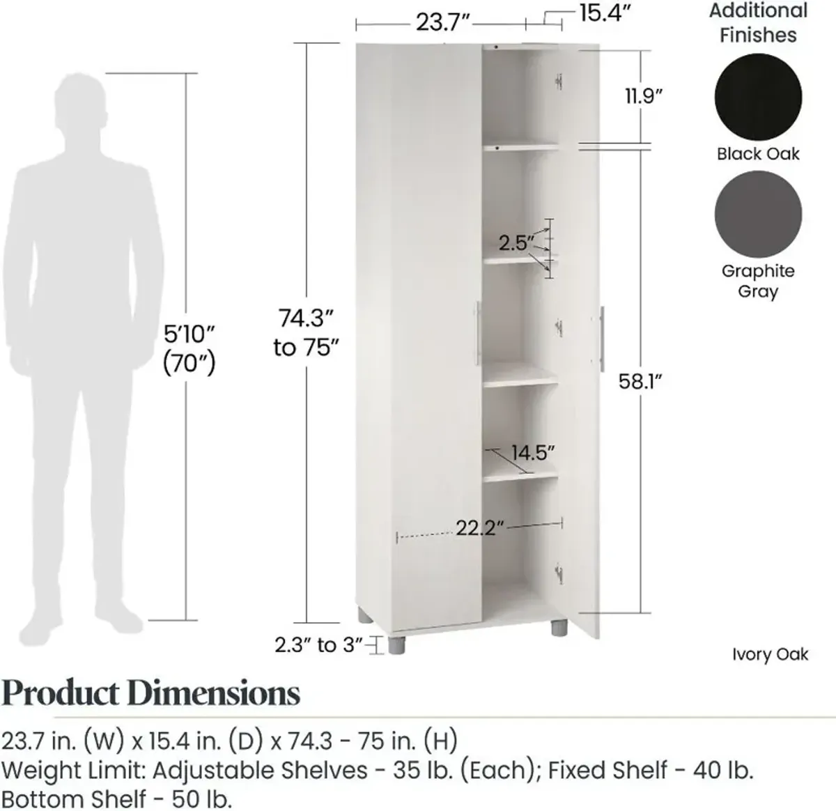 Camberly Black Oak 24" Utility Storage Cabinet