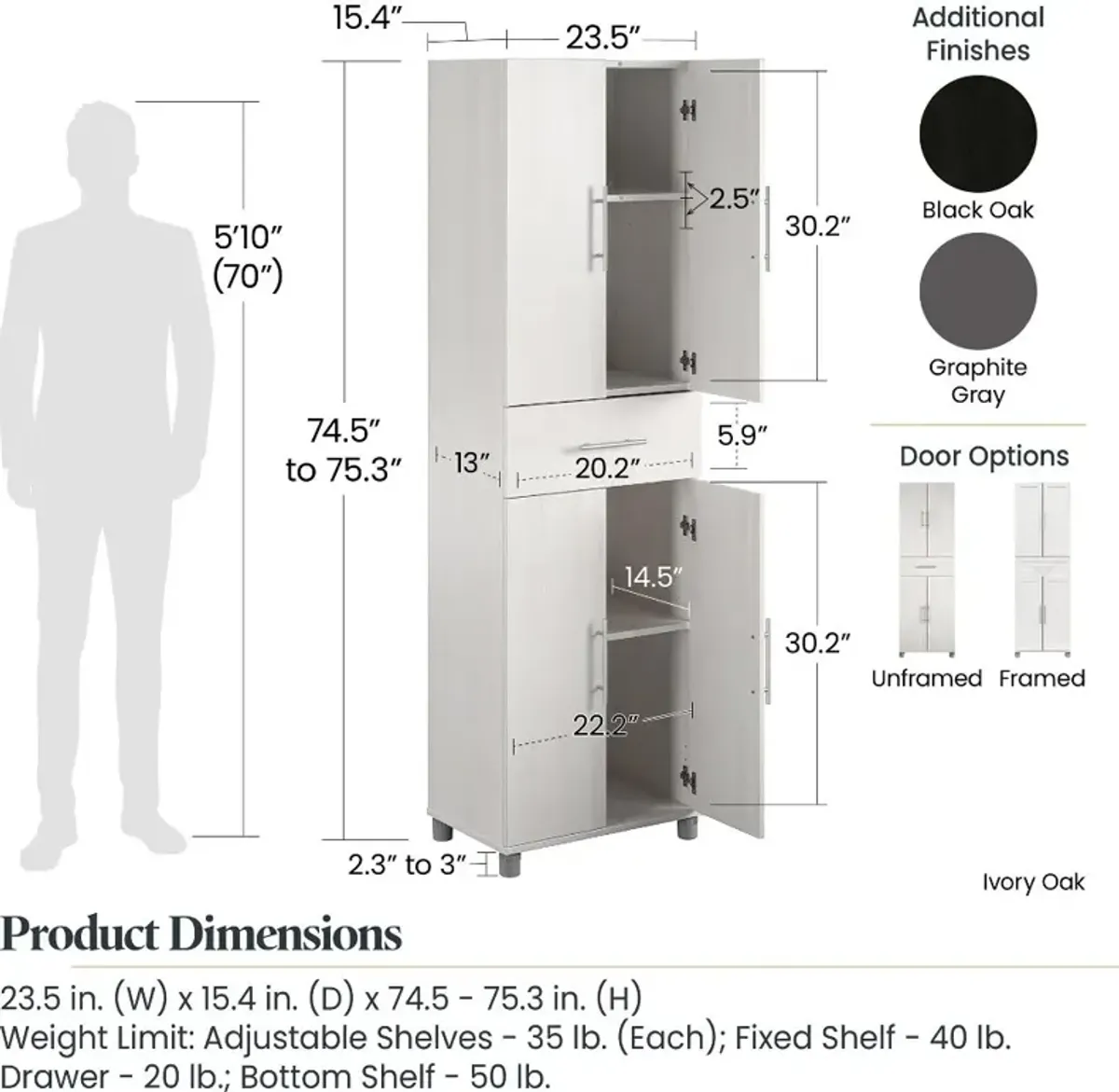 Camberly Graphite Gray 4 Door Storage Cabinet