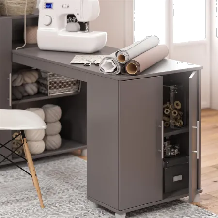 Camberly Graphite Gray Craft Desk with Storage Cabinet
